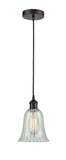 616-1P-OB-G2811 Cord Hung 6.25" Oil Rubbed Bronze Mini Pendant - Mouchette Hanover Glass - LED Bulb - Dimmensions: 6.25 x 6.25 x 12<br>Minimum Height : 14.75<br>Maximum Height : 132.75 - Sloped Ceiling Compatible: Yes