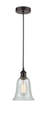 616-1P-OB-G2812 Cord Hung 6.25" Oil Rubbed Bronze Mini Pendant - Fishnet Hanover Glass - LED Bulb - Dimmensions: 6.25 x 6.25 x 12<br>Minimum Height : 14.75<br>Maximum Height : 132.75 - Sloped Ceiling Compatible: Yes