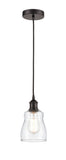 616-1P-OB-G392 Cord Hung 4.5" Oil Rubbed Bronze Mini Pendant - Clear Ellery Glass - LED Bulb - Dimmensions: 4.5 x 4.5 x 8<br>Minimum Height : 12.75<br>Maximum Height : 130.75 - Sloped Ceiling Compatible: Yes