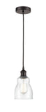 616-1P-OB-G394 Cord Hung 4.5" Oil Rubbed Bronze Mini Pendant - Seedy Ellery Glass - LED Bulb - Dimmensions: 4.5 x 4.5 x 8<br>Minimum Height : 12.75<br>Maximum Height : 130.75 - Sloped Ceiling Compatible: Yes