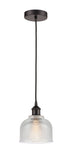 616-1P-OB-G412 Cord Hung 5.5" Oil Rubbed Bronze Mini Pendant - Clear Dayton Glass - LED Bulb - Dimmensions: 5.5 x 5.5 x 8.5<br>Minimum Height : 12.75<br>Maximum Height : 130.75 - Sloped Ceiling Compatible: Yes