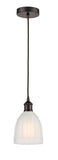 616-1P-OB-G441 Cord Hung 5.75" Oil Rubbed Bronze Mini Pendant - White Brookfield Glass - LED Bulb - Dimmensions: 5.75 x 5.75 x 8<br>Minimum Height : 12.75<br>Maximum Height : 130.75 - Sloped Ceiling Compatible: Yes