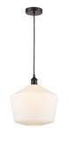616-1P-OB-G651-12 Cord Hung 12" Oil Rubbed Bronze Mini Pendant - Cased Matte White Cindyrella 12" Glass - LED Bulb - Dimmensions: 12 x 12 x 13.5<br>Minimum Height : 16.5<br>Maximum Height : 133.5 - Sloped Ceiling Compatible: Yes