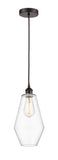 616-1P-OB-G652-7 Cord Hung 7" Oil Rubbed Bronze Mini Pendant - Clear Cindyrella 7" Glass - LED Bulb - Dimmensions: 7 x 7 x 14.5<br>Minimum Height : 17.5<br>Maximum Height : 134.5 - Sloped Ceiling Compatible: Yes