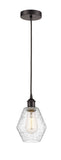616-1P-OB-G654-6 Cord Hung 6" Oil Rubbed Bronze Mini Pendant - Seedy Cindyrella 6" Glass - LED Bulb - Dimmensions: 6 x 6 x 10<br>Minimum Height : 13<br>Maximum Height : 130 - Sloped Ceiling Compatible: Yes