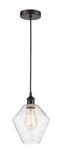 616-1P-OB-G654-8 Cord Hung 8" Oil Rubbed Bronze Mini Pendant - Seedy Cindyrella 8" Glass - LED Bulb - Dimmensions: 8 x 8 x 11<br>Minimum Height : 14<br>Maximum Height : 131 - Sloped Ceiling Compatible: Yes