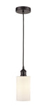 616-1P-OB-G801 Cord Hung 3.875" Oil Rubbed Bronze Mini Pendant - Matte White Clymer Glass - LED Bulb - Dimmensions: 3.875 x 3.875 x 10<br>Minimum Height : 12.75<br>Maximum Height : 130.75 - Sloped Ceiling Compatible: Yes