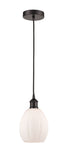 616-1P-OB-G81 Cord Hung 6" Oil Rubbed Bronze Mini Pendant - Matte White Eaton Glass - LED Bulb - Dimmensions: 6 x 6 x 9.5<br>Minimum Height : 13.75<br>Maximum Height : 131.75 - Sloped Ceiling Compatible: Yes