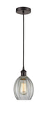 616-1P-OB-G82 Cord Hung 6" Oil Rubbed Bronze Mini Pendant - Clear Eaton Glass - LED Bulb - Dimmensions: 6 x 6 x 9.5<br>Minimum Height : 13.75<br>Maximum Height : 131.75 - Sloped Ceiling Compatible: Yes