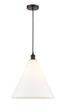 616-1P-OB-GBC-161 1-Light 16" Oil Rubbed Bronze Pendant - Matte White Cased Edison Cone Glass - LED Bulb - Dimmensions: 16 x 16 x 18.75<br>Minimum Height : 21.75<br>Maximum Height : 138.75 - Sloped Ceiling Compatible: Yes