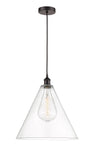 616-1P-OB-GBC-162 1-Light 16" Oil Rubbed Bronze Pendant - Cased Matte White Edison Cone Glass - LED Bulb - Dimmensions: 16 x 16 x 18.75<br>Minimum Height : 21.75<br>Maximum Height : 138.75 - Sloped Ceiling Compatible: Yes