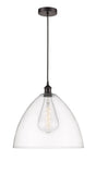 616-1P-OB-GBD-162 1-Light 16" Oil Rubbed Bronze Pendant - Matte White Edison Dome Glass - LED Bulb - Dimmensions: 16 x 16 x 18.75<br>Minimum Height : 21.75<br>Maximum Height : 138.75 - Sloped Ceiling Compatible: Yes