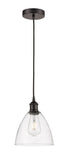 616-1P-OB-GBD-752 Cord Hung 7.5" Oil Rubbed Bronze Mini Pendant - Clear Edison Dome Glass - LED Bulb - Dimmensions: 7.5 x 7.5 x 11.25<br>Minimum Height : 14.25<br>Maximum Height : 131.25 - Sloped Ceiling Compatible: Yes