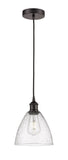 616-1P-OB-GBD-754 Cord Hung 7.5" Oil Rubbed Bronze Mini Pendant - Seedy Edison Dome Glass - LED Bulb - Dimmensions: 7.5 x 7.5 x 11.25<br>Minimum Height : 14.25<br>Maximum Height : 131.25 - Sloped Ceiling Compatible: Yes