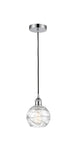 616-1P-PC-G1213-6 Cord Hung 6" Polished Chrome Mini Pendant - Clear Athens Deco Swirl 8" Glass - LED Bulb - Dimmensions: 6 x 6 x 8<br>Minimum Height : 13.75<br>Maximum Height : 131.75 - Sloped Ceiling Compatible: Yes