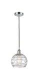 616-1P-PC-G1213-8 Cord Hung 8" Polished Chrome Mini Pendant - Clear Athens Deco Swirl 8" Glass - LED Bulb - Dimmensions: 8 x 8 x 10<br>Minimum Height : 13.75<br>Maximum Height : 131.75 - Sloped Ceiling Compatible: Yes