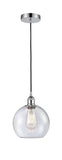 616-1P-PC-G124-8 Cord Hung 8" Polished Chrome Mini Pendant - Seedy Athens Glass - LED Bulb - Dimmensions: 8 x 8 x 10<br>Minimum Height : 13.75<br>Maximum Height : 131.75 - Sloped Ceiling Compatible: Yes