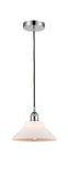 616-1P-PC-G131 Cord Hung 8.375" Polished Chrome Mini Pendant - Matte White Orwell Glass - LED Bulb - Dimmensions: 8.375 x 8.375 x 6.5<br>Minimum Height : 10.75<br>Maximum Height : 128.75 - Sloped Ceiling Compatible: Yes