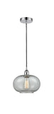 616-1P-PC-G247 Cord Hung 9.5" Polished Chrome Mini Pendant - Charcoal Gorham Glass - LED Bulb - Dimmensions: 9.5 x 9.5 x 11<br>Minimum Height : 13.75<br>Maximum Height : 131.75 - Sloped Ceiling Compatible: Yes