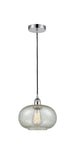 616-1P-PC-G249 Cord Hung 9.5" Polished Chrome Mini Pendant - Mica Gorham Glass - LED Bulb - Dimmensions: 9.5 x 9.5 x 11<br>Minimum Height : 13.75<br>Maximum Height : 131.75 - Sloped Ceiling Compatible: Yes