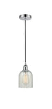 616-1P-PC-G2511 Cord Hung 5" Polished Chrome Mini Pendant - Mouchette Caledonia Glass - LED Bulb - Dimmensions: 5 x 5 x 10<br>Minimum Height : 12.75<br>Maximum Height : 130.75 - Sloped Ceiling Compatible: Yes