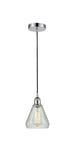 616-1P-PC-G275 Cord Hung 6" Polished Chrome Mini Pendant - Clear Crackle Conesus Glass - LED Bulb - Dimmensions: 6 x 6 x 10<br>Minimum Height : 13.75<br>Maximum Height : 131.75 - Sloped Ceiling Compatible: Yes