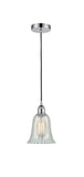 616-1P-PC-G2811 Cord Hung 6.25" Polished Chrome Mini Pendant - Mouchette Hanover Glass - LED Bulb - Dimmensions: 6.25 x 6.25 x 12<br>Minimum Height : 14.75<br>Maximum Height : 132.75 - Sloped Ceiling Compatible: Yes