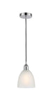 616-1P-PC-G381 Cord Hung 6" Polished Chrome Mini Pendant - White Castile Glass - LED Bulb - Dimmensions: 6 x 6 x 9<br>Minimum Height : 12.75<br>Maximum Height : 130.75 - Sloped Ceiling Compatible: Yes