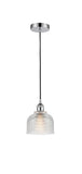 616-1P-PC-G412 Cord Hung 5.5" Polished Chrome Mini Pendant - Clear Dayton Glass - LED Bulb - Dimmensions: 5.5 x 5.5 x 8.5<br>Minimum Height : 12.75<br>Maximum Height : 130.75 - Sloped Ceiling Compatible: Yes