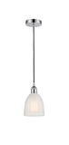 616-1P-PC-G441 Cord Hung 5.75" Polished Chrome Mini Pendant - White Brookfield Glass - LED Bulb - Dimmensions: 5.75 x 5.75 x 8<br>Minimum Height : 12.75<br>Maximum Height : 130.75 - Sloped Ceiling Compatible: Yes