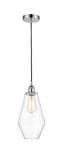 616-1P-PC-G652-7 Cord Hung 7" Polished Chrome Mini Pendant - Clear Cindyrella 7" Glass - LED Bulb - Dimmensions: 7 x 7 x 14.5<br>Minimum Height : 17.5<br>Maximum Height : 134.5 - Sloped Ceiling Compatible: Yes