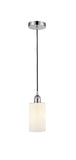 616-1P-PC-G801 Cord Hung 3.875" Polished Chrome Mini Pendant - Matte White Clymer Glass - LED Bulb - Dimmensions: 3.875 x 3.875 x 10<br>Minimum Height : 12.75<br>Maximum Height : 130.75 - Sloped Ceiling Compatible: Yes