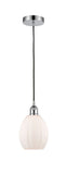 616-1P-PC-G81 Cord Hung 6" Polished Chrome Mini Pendant - Matte White Eaton Glass - LED Bulb - Dimmensions: 6 x 6 x 9.5<br>Minimum Height : 13.75<br>Maximum Height : 131.75 - Sloped Ceiling Compatible: Yes