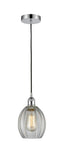 616-1P-PC-G82 Cord Hung 6" Polished Chrome Mini Pendant - Clear Eaton Glass - LED Bulb - Dimmensions: 6 x 6 x 9.5<br>Minimum Height : 13.75<br>Maximum Height : 131.75 - Sloped Ceiling Compatible: Yes