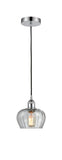 616-1P-PC-G92 Cord Hung 6.5" Polished Chrome Mini Pendant - Clear Fenton Glass - LED Bulb - Dimmensions: 6.5 x 6.5 x 7.5<br>Minimum Height : 11.25<br>Maximum Height : 129.25 - Sloped Ceiling Compatible: Yes