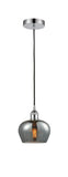 616-1P-PC-G93 Cord Hung 6.5" Polished Chrome Mini Pendant - Plated Smoke Fenton Glass - LED Bulb - Dimmensions: 6.5 x 6.5 x 7.5<br>Minimum Height : 11.25<br>Maximum Height : 129.25 - Sloped Ceiling Compatible: Yes