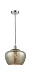 616-1P-PC-G96-L Cord Hung 11" Polished Chrome Mini Pendant - Large Mercury Fenton Glass - LED Bulb - Dimmensions: 11 x 11 x 11<br>Minimum Height : 14.5<br>Maximum Height : 132.5 - Sloped Ceiling Compatible: Yes