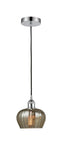 616-1P-PC-G96 Cord Hung 6.5" Polished Chrome Mini Pendant - Mercury Fenton Glass - LED Bulb - Dimmensions: 6.5 x 6.5 x 7.5<br>Minimum Height : 11.25<br>Maximum Height : 129.25 - Sloped Ceiling Compatible: Yes