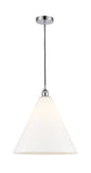 616-1P-PC-GBC-161 1-Light 16" Polished Chrome Pendant - Matte White Cased Edison Cone Glass - LED Bulb - Dimmensions: 16 x 16 x 18.75<br>Minimum Height : 21.75<br>Maximum Height : 138.75 - Sloped Ceiling Compatible: Yes