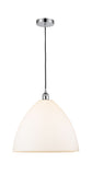 616-1P-PC-GBD-161 1-Light 16" Polished Chrome Pendant - Matte White Edison Dome Glass - LED Bulb - Dimmensions: 16 x 16 x 18.75<br>Minimum Height : 21.75<br>Maximum Height : 138.75 - Sloped Ceiling Compatible: Yes