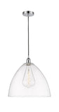 616-1P-PC-GBD-162 1-Light 16" Polished Chrome Pendant - Matte White Edison Dome Glass - LED Bulb - Dimmensions: 16 x 16 x 18.75<br>Minimum Height : 21.75<br>Maximum Height : 138.75 - Sloped Ceiling Compatible: Yes