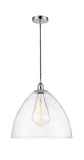 616-1P-PC-GBD-164 1-Light 16" Polished Chrome Pendant - Seedy Edison Dome Glass - LED Bulb - Dimmensions: 16 x 16 x 18.75<br>Minimum Height : 21.75<br>Maximum Height : 138.75 - Sloped Ceiling Compatible: Yes