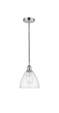 616-1P-PC-GBD-754 Cord Hung 7.5" Polished Chrome Mini Pendant - Seedy Edison Dome Glass - LED Bulb - Dimmensions: 7.5 x 7.5 x 11.25<br>Minimum Height : 14.25<br>Maximum Height : 131.25 - Sloped Ceiling Compatible: Yes