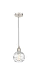 616-1P-PN-G1213-6 Cord Hung 6" Polished Nickel Mini Pendant - Clear Athens Deco Swirl 8" Glass - LED Bulb - Dimmensions: 6 x 6 x 8<br>Minimum Height : 13.75<br>Maximum Height : 131.75 - Sloped Ceiling Compatible: Yes