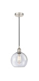 616-1P-PN-G124-8 Cord Hung 8" Polished Nickel Mini Pendant - Seedy Athens Glass - LED Bulb - Dimmensions: 8 x 8 x 10<br>Minimum Height : 13.75<br>Maximum Height : 131.75 - Sloped Ceiling Compatible: Yes