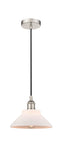 616-1P-PN-G131 Cord Hung 8.375" Polished Nickel Mini Pendant - Matte White Orwell Glass - LED Bulb - Dimmensions: 8.375 x 8.375 x 6.5<br>Minimum Height : 10.75<br>Maximum Height : 128.75 - Sloped Ceiling Compatible: Yes