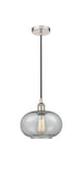 616-1P-PN-G247 Cord Hung 9.5" Polished Nickel Mini Pendant - Charcoal Gorham Glass - LED Bulb - Dimmensions: 9.5 x 9.5 x 11<br>Minimum Height : 13.75<br>Maximum Height : 131.75 - Sloped Ceiling Compatible: Yes