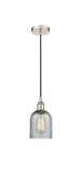 616-1P-PN-G257 Cord Hung 5" Polished Nickel Mini Pendant - Charcoal Caledonia Glass - LED Bulb - Dimmensions: 5 x 5 x 10<br>Minimum Height : 12.75<br>Maximum Height : 130.75 - Sloped Ceiling Compatible: Yes