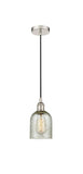 616-1P-PN-G259 Cord Hung 5" Polished Nickel Mini Pendant - Mica Caledonia Glass - LED Bulb - Dimmensions: 5 x 5 x 10<br>Minimum Height : 12.75<br>Maximum Height : 130.75 - Sloped Ceiling Compatible: Yes