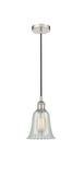 616-1P-PN-G2811 Cord Hung 6.25" Polished Nickel Mini Pendant - Mouchette Hanover Glass - LED Bulb - Dimmensions: 6.25 x 6.25 x 12<br>Minimum Height : 14.75<br>Maximum Height : 132.75 - Sloped Ceiling Compatible: Yes